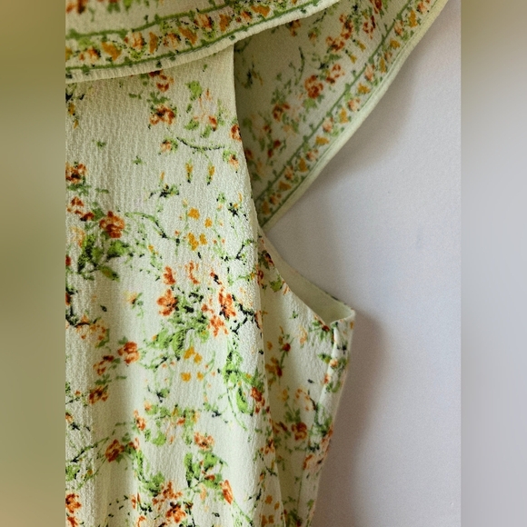 MAX STUDIO Floral Ruffle Dress Elastic Waistband Green Orange Lined Knee Size XL - Picture 4 of 11